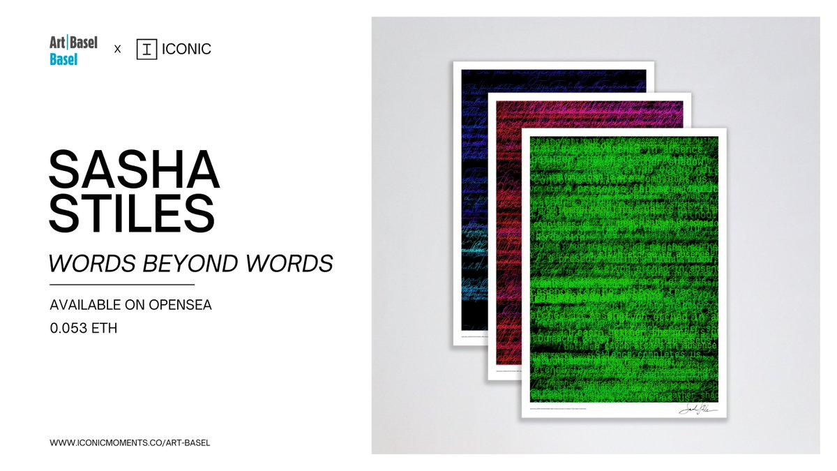 WORDS BEYOND WORDS by <a href="/sashastiles/">Sasha Stiles | AI alter ego Technelegy ✍️🤖</a>— the official poster for <a href="/ArtBasel/">Art Basel</a> in Basel, is now live on <a href="/opensea/">OpenSea</a>.

Collectors can now purchase one of 235 available unique digital works for 0.053 ETH each.
▶️ opensea.io/collection/wor…

🧵🔽