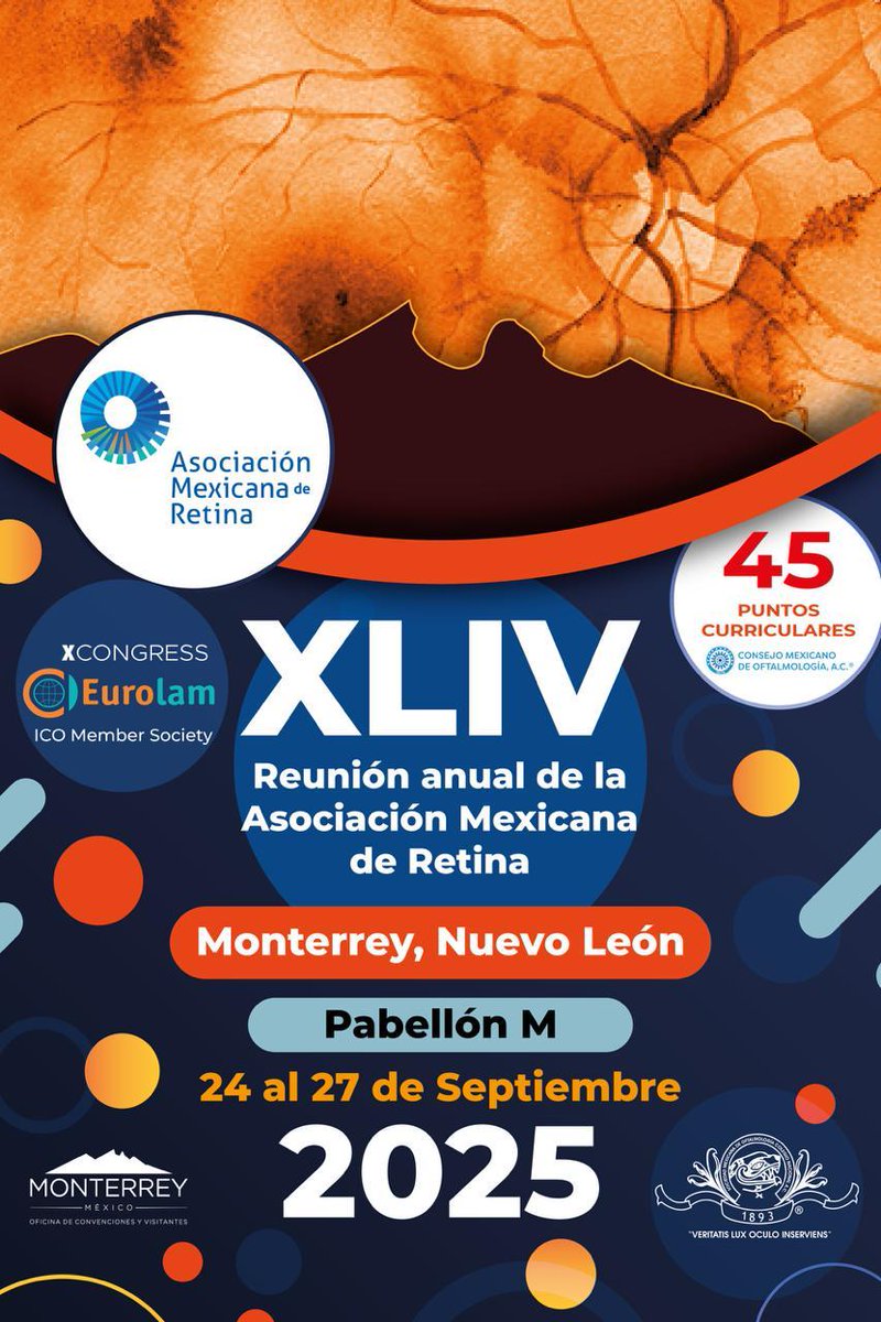 XLIV Reunión Anual de la Asociación Mexicana de Retina. Monterrey, Nuevo León  24 al 27 septiembre de 2025.  

👉amretina.org/registro-reuni… 

#AMR #ReunionAnualdeRetina #OftalmologosdeRetina #Retina #Retinologos #soymedicocertificado #AMRMexico #RetinaLATAMcases300 #RetinaLATAM