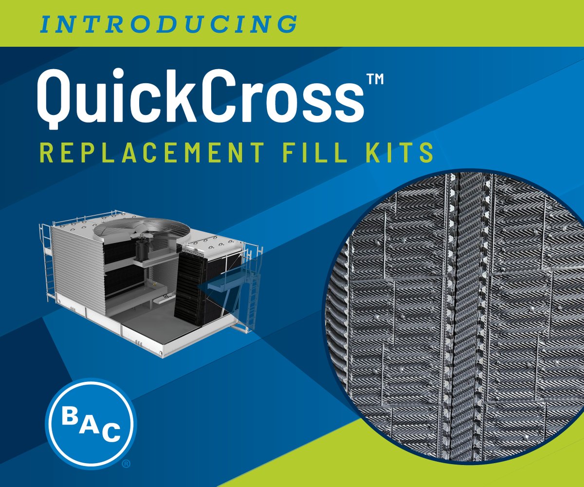 CoolingIsBAC's tweet image. QuickCross™ replacement fill kits are BAC’s newest solution for fast, fill replacement in crossflow cooling towers! Minimize downtime &amp;amp; restore performance with expedited shipping for select Series 3000 cooling towers. bit.ly/3UzoUIt
#QuickCross #FacilityMaintenance