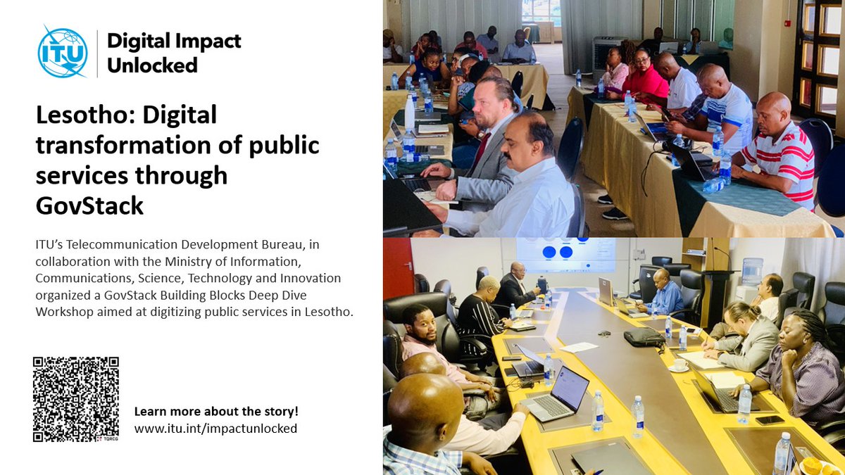 📍In Lesotho 🇱🇸, we joined forces with MICSTI to accelerate the digitization of public services💻

Through a GovStack Building Blocks Deep Dive Workshop, we identified priority areas where ICT can help the country overcome its unique challenges.

🔗itu.int/go/9NF4

#LLDC3