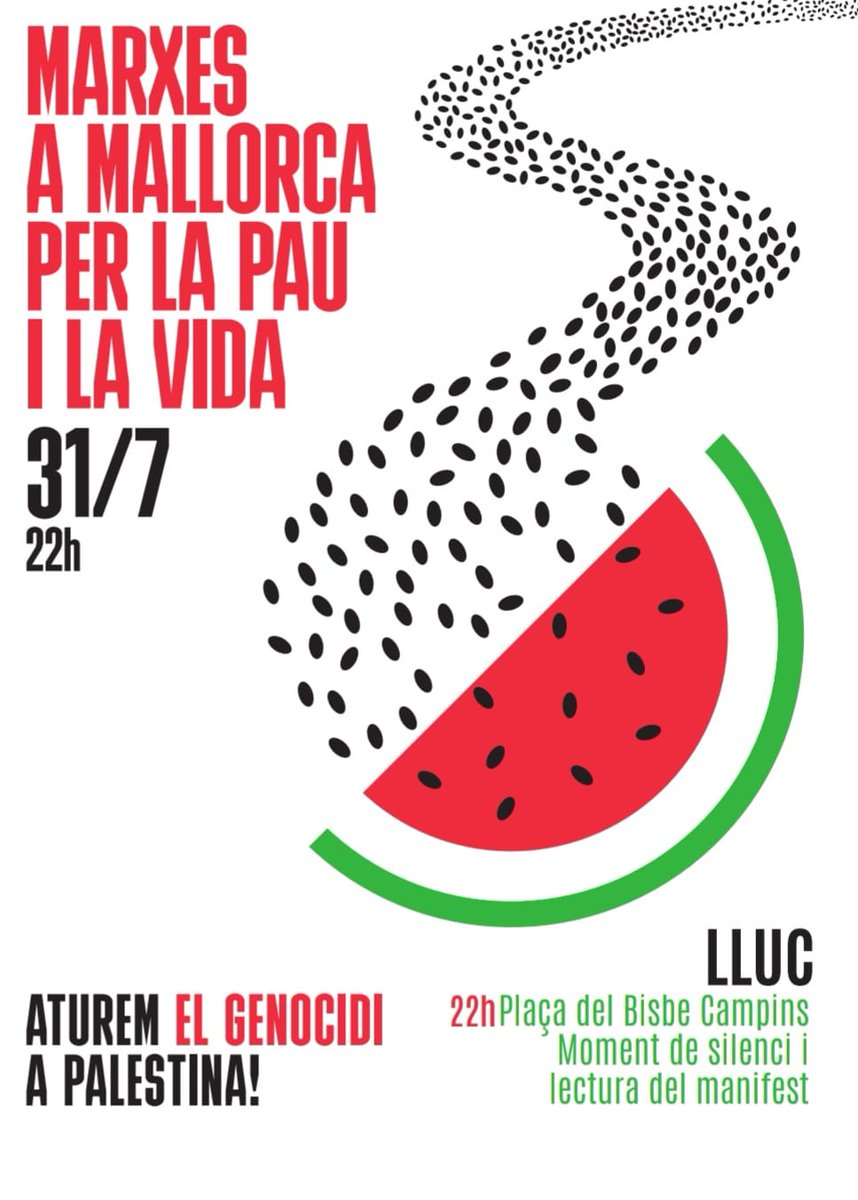 Lluc s'ha adherit a la Marxa per la pau i la vida que es realitzarà a molts de municipis mallorquins el proper 31 de juliol. Des del 💙 de Mallorca som ben conscients que no hi ha conflictes llunyans quan està en joc la dignitat humana.
