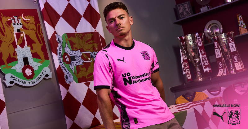 ntfc's tweet photo. 🤩 It's here! Introducing the new Northampton Town away kit for the 2025/26 season! 😮‍💨

Available now online and in store from 10am tomorrow! ⬇️

#ShoeArmy 👞