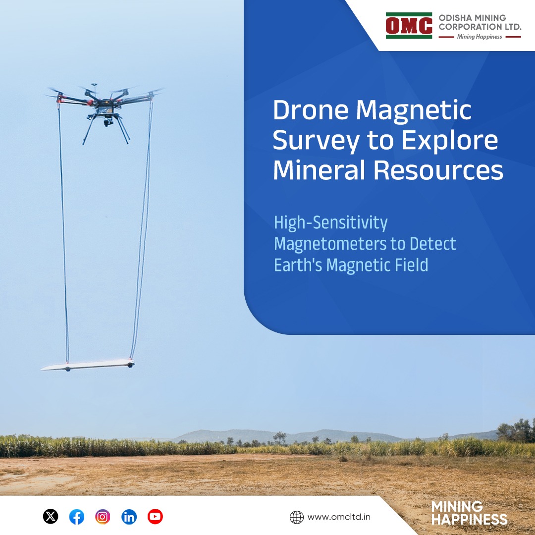 odisha_mining's tweet image. OMC effectively conducts drone-based surveys across mineral-rich blocks in the #Keonjhar district, Odisha. 

The #UAV-mounted geophysical sensors capture high-resolution magnetic data to explore deposits of iron ore, nickel, gold, and other resources. #MineralExploration