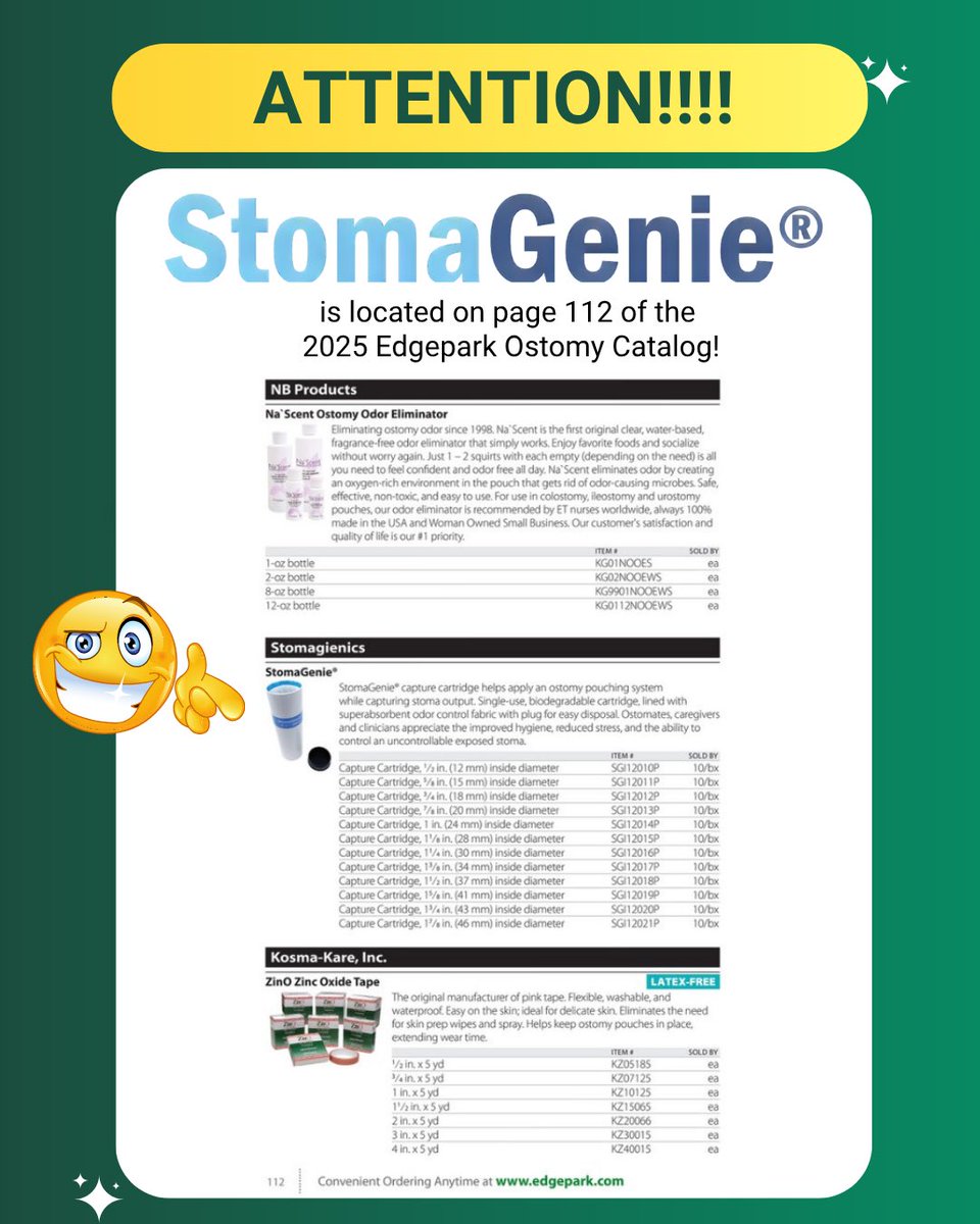 🚨ATTENTION🚨

#StomaGenie is listed in Edgepark's 2025 #ostomy catalog!!! Page 112
It is a simple add to any existing ostomy order - And yes! It's covered by Medicare and most health insurance plans!

#ostomylife #ostomate #WOCN #ileostomy
#urostomy