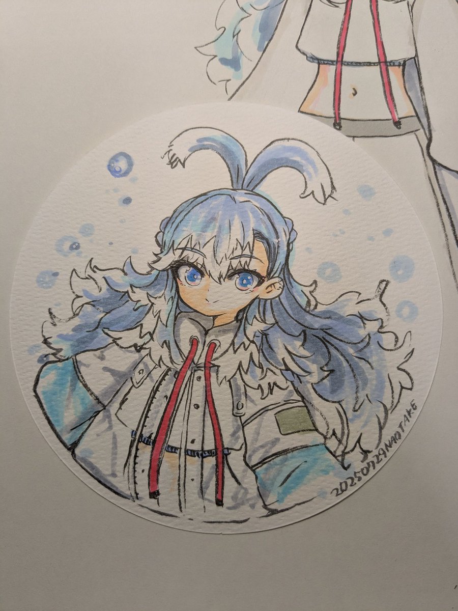 「丸い紙買ったので試し描きのこぼ。面白い」|なおたけのイラスト