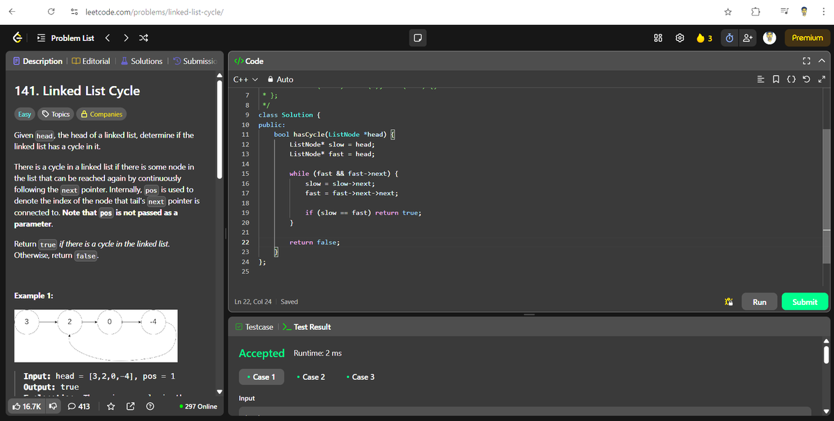 SayanKarma245's tweet photo. Solved #LeetCode 141: Linked List Cycle using Floyd’s Cycle Detection (Tortoise &amp; Hare) 
✅ Accepted in 2 ms
 Concepts: Two pointers, Linked List, Cycle detection
#LeetCode #100DaysOfCode #CPP #DSA #LinkedList #Recursion #CodingJourney https://t.co/K1BVy9YrNZ