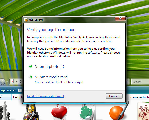 When you try to run an 18-rated game on a UK copy of Windows Vista...