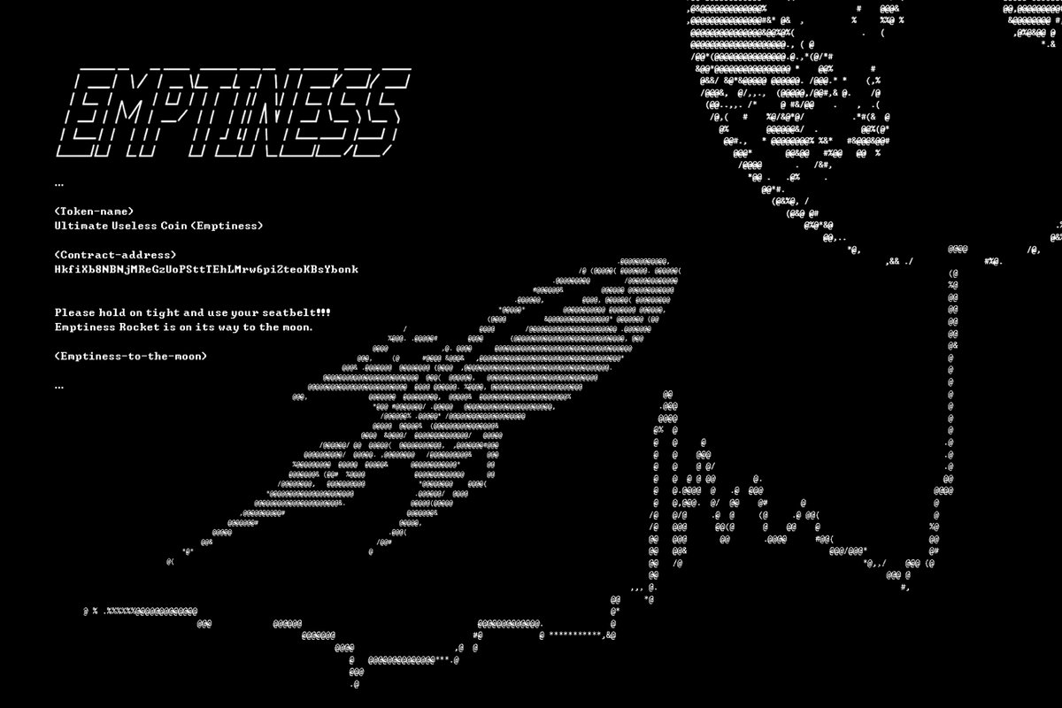 _balabaye's tweet photo. @mrsoybeans2 To the Moon of #EMPTINESS ❗❗❗

Ultimate #USELESS Coin 

Ca: HkfiXb8NBNjMReGzUoPSttTEhLMrw6piZteoKBsYbonk  

No blockchain, no miners, just the vast expanse of Shunyata! https://t.co/xadRbCbyID