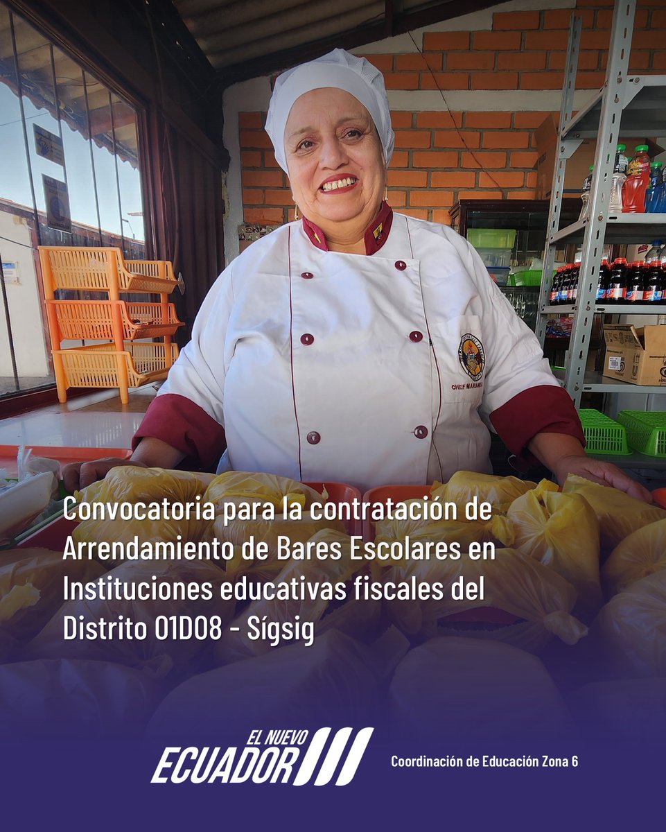 🍋🍓 Convocatoria para participar en el proceso especial de arrendamiento de Bares Escolares para las instituciones educativas del Distrito 01D08 – Sígsig. Conoce las fechas y requerimientos en el siguiente enlace. ➡️ lc.cx/ko2fv8