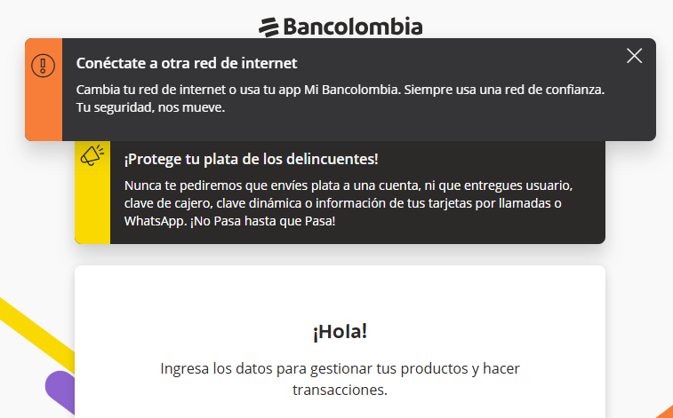 fcp1987's tweet photo. @Bancolombia qué condiciones debe tener la red para poder acceder a la nueva sucursal virtual personas?
La red en la que estoy tiene seguridad WPA2.. y "es de (mi) confianza"...! https://t.co/SemY4jYcEC