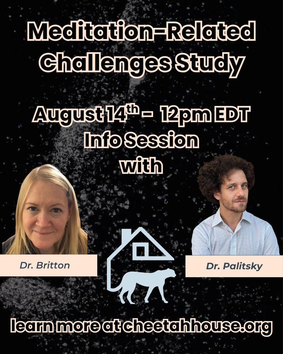 Don't forget to register! Learn more about the largest study on meditation-related challenges with Drs. Palitsky and Britton cheetahhouse.org/upcoming-lectu…