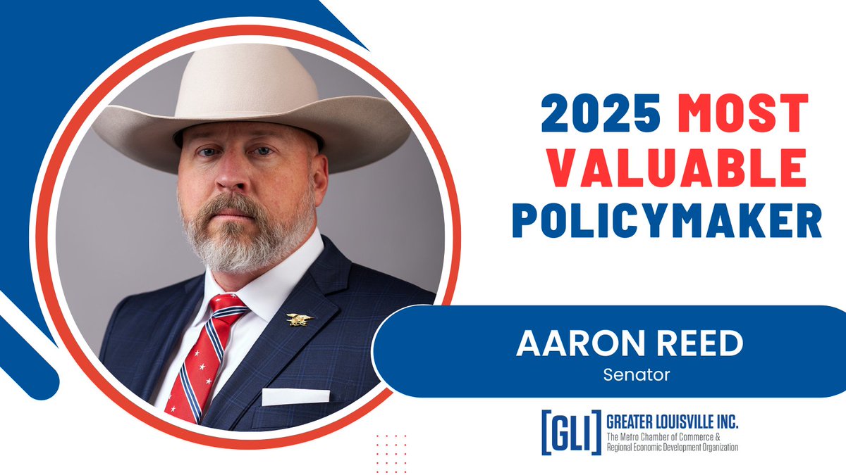 Announcing GLI's 2025 Most Valuable Policymakers! Senators Stephen Meredith, <a href="/AaronReed4KY/">Kentucky Senator Aaron Reed</a>, and Lindsey Tichenor are champions for the business community, voting in line with 100% of GLI's priority bills during #KYGA25. See the full list of GLI's MVPs: greaterlouisville.com/press-releases…
