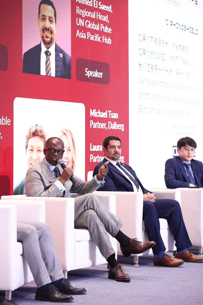 CEOSmartAfrica's tweet photo. At the #AI4Good Forum during #WAIC2025 in Shanghai, I had the privilege of sharing Africa’s voice in a dialogue on bridging worlds through purposeful #AI.
Inclusive innovation, ethics & trust must guide the future.
Thank you #Dalberg.
#SmartAfrica #WAIC2025 https://t.co/2heV8o2SqR
