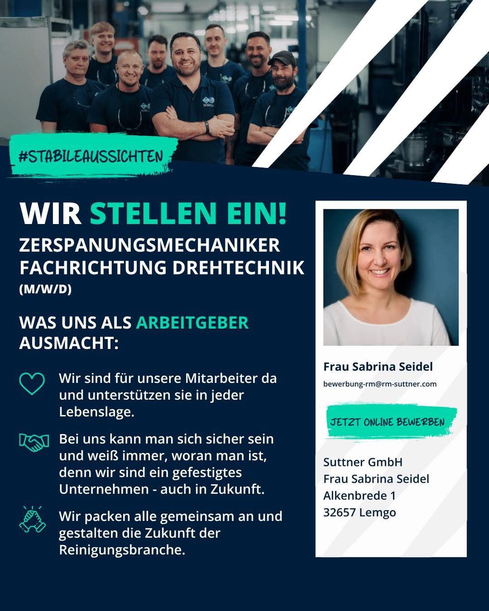👷‍♂️ Maschinen laufen – aber nur mit dir.

Zerspanungsmechaniker Fachrichtung Drehtechnik (m/w/d).

karriere.rm-suttner.com/stelle/zerspan…

#rmsuttner #suttner #lemgo #nrw #mitherzundhochdruck #stabileaussichten #fürdichda #karriere #stellenangebot #drehtechnik #zerspanung #maschinenbediener