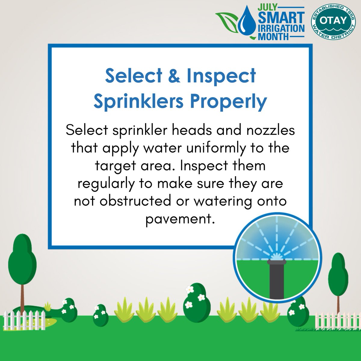 #SmartIrrigationMonth: Inspect your system for leaks, clogs, or damage. Ensure sprinkler heads are set at the right height and clear of vegetation. Also, check valves and water pressure to ensure efficient irrigation.

For a free water-use survey from a certified irrigation pro,