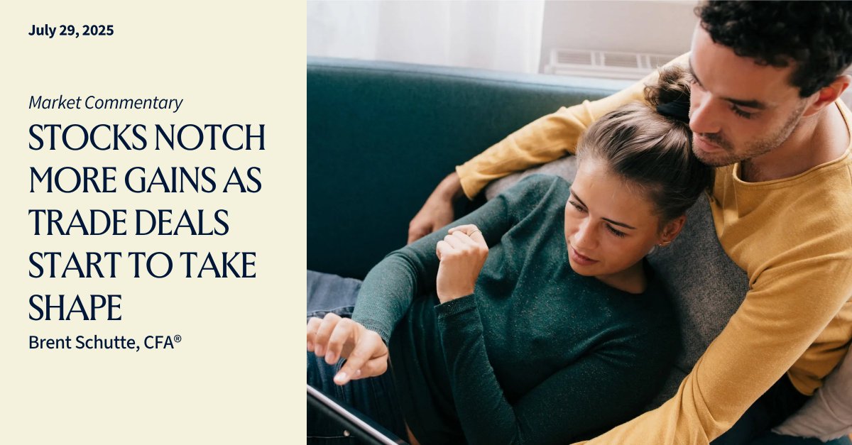 Investors cheered strong earnings reports and news of more trade agreements. Chief Investment Officer Brent Schutte looks at how the levies may add to economic bifurcation and why companies may change tactics in dealing with rising import costs. northwesternmutual.com/life-and-money…