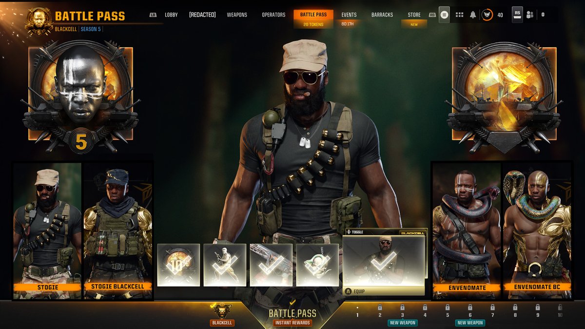 Lawrence Sims is back from the Black Ops 6 Campaign to headline the Season 05 Battle Pass, which consists of:

👤 10 New Operator Skins
🔥 2 New Weapons &amp; 24 New Weapon Blueprints
💎 GobbleGums and new Cosmetics
➕ More