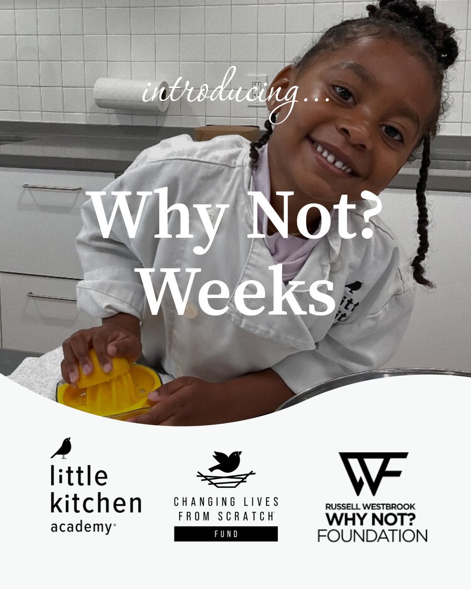 LittleKitchenA1's tweet image. Introducing Why Not? Weeks at Little Kitchen Academy! 👩‍🍳👨‍🍳

We’re proud to launch Why Not? Weeks — a powerful new collaboration between Little Kitchen Academy and @russwest44&apos;s @WhyNotFdn  through the Changing Lives from Scratch Fund.