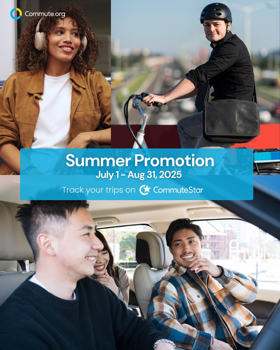 There’s almost 1 month left in our Summer Promo! 💸 Track your sustainable commutes—bike, walk, carpool, transit, shuttle, or telework—on the CommuteStar app or site by Aug 31 for a chance to win $100. Each trip = one entry. Good luck!