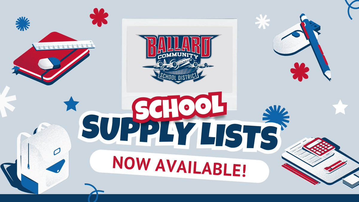 School supply lists for the 2025-26 year are now available! ✏️

Start preparing for a great year ahead and find your student’s list here: ballard.k12.ia.us/students-and-p…