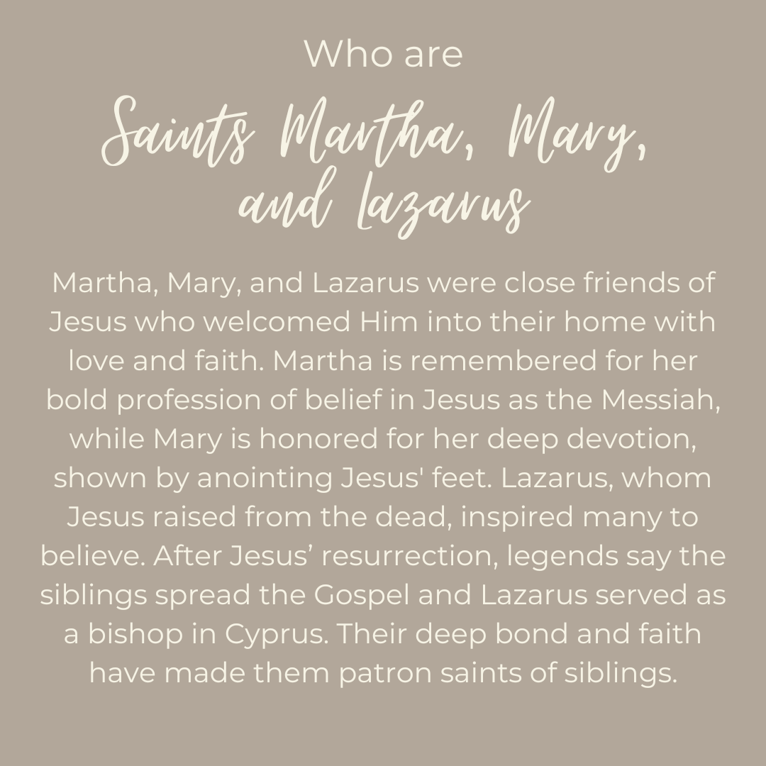 FullnessOfTruth's tweet photo. Today we celebrate the Feast of Saints Mary, Martha, and Lazarus—faithful friends of Jesus and powerful examples of love, hospitality, and belief. May their witness inspire us to welcome Christ into our hearts and homes.
⁣
Sts. Mary, Martha, and Lazarus, pray for us! https://t.co/3LXsWBbpY5