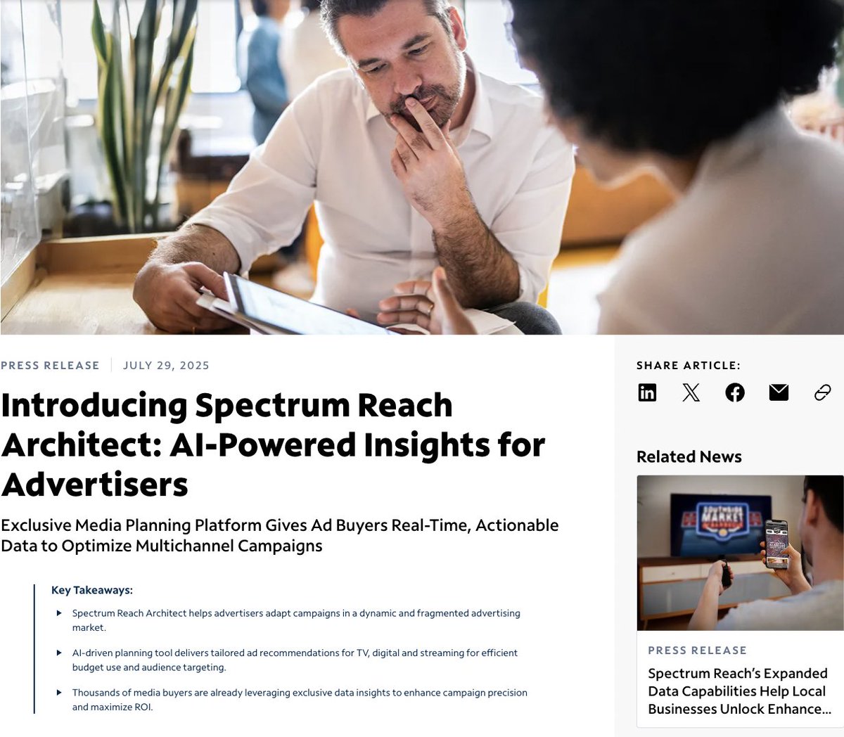 Your campaigns deserve to be as smart as you are. Spectrum Reach Architect delivers real-time insights to reach the right people, on the right screens. Maximize reach and ROI across TV, digital, and streaming. 

Learn more: corporate.charter.com/newsroom/intro…