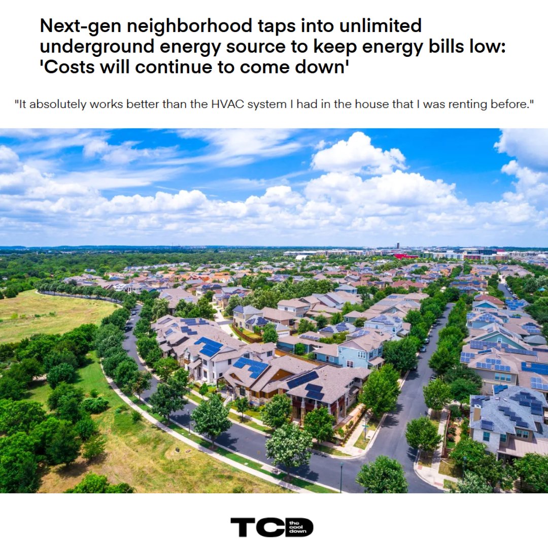 An Austin, Texas community is tapping into #GeothermalEnergy for big savings! Whisper Valley residents are reportedly saving up to $2,000 on utility bills annually thanks to a hidden network of pipes harnessing Earth's warmth.

bit.ly/3TZicvd