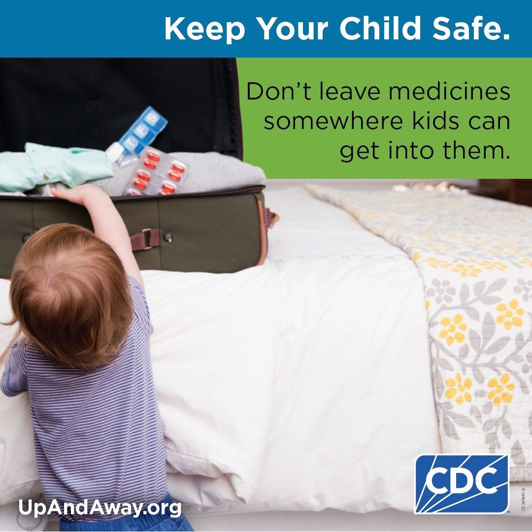 🎒Packing for vacation?
 
Kids are curious. Don't leave your medicines somewhere they can get into them. 

While traveling and always, keep medicines and supplements, including gummies, #UpAndAway, where young kids can't reach or see. #MedsUpAway