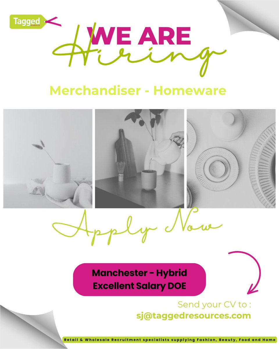 ⭐⭐⭐WANTED⭐⭐⭐

Merchandiser - Homeware

💰 Excellent Salary DOE
📍 #Manchester #Hybrid

Please send your #CV to Suzy Pinkstone or Joanne Benson
sj@taggedresources.com
joanne@taggedresources.com

#job #jobs #TaggedResources #Recruitment #Recruiting #Hiring #FashionJobs
