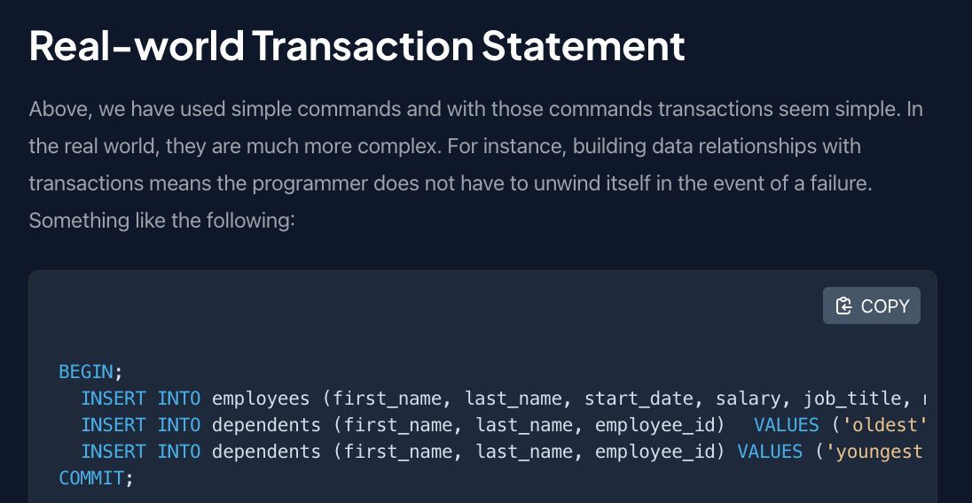 Learn how and why to use transactions in Postgres in our bowser based tutorial:

crunchydata.com/developers/pla…