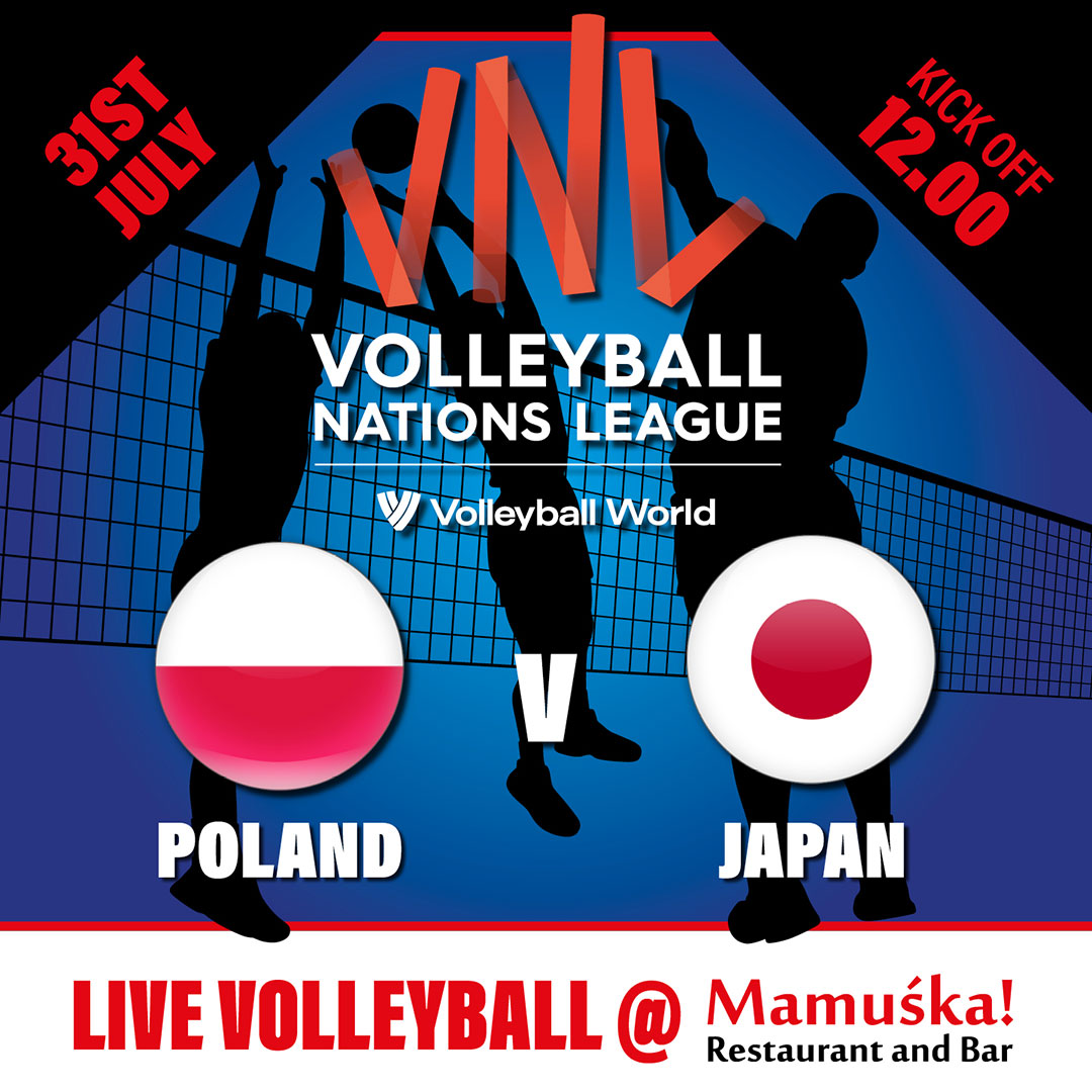 Watch Poland v Japan LIVE at Mamuska on Thursday 31st July at 12:00 midday.
Our #bigscreen here in #southbanklondon #waterloo are showing all the @vnl #Poland matches throughout! Come cheer on Poland's national teams and enjoy a lunch deal while you're there.