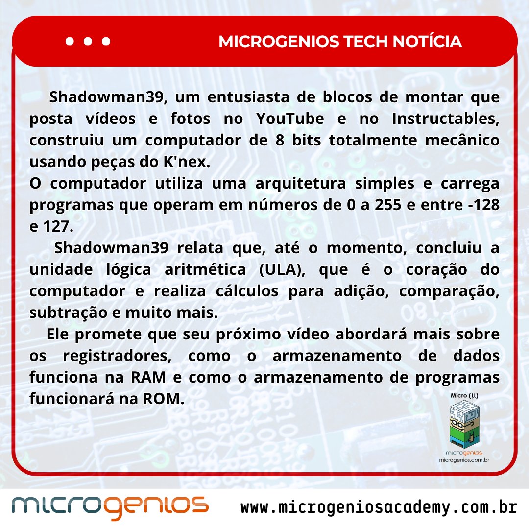 microgenios's tweet image. Link da notícia: designnews.com/industry/k-nex…

#microgenios #microgeniosacademy #IoT #microcontrolador #arduino #ESP32 #raspberrypi #eletronica #CPU