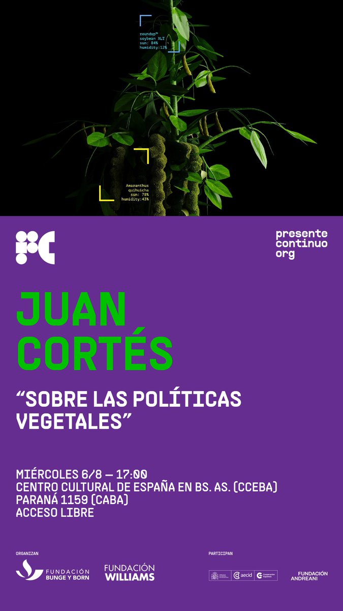 El próximo miércoles 6/8 a las 17hs se realizará la masterclass a cargo del artista colombiano Juan Cortés, en el marco del programa Presente Continuo, más info 👉fundacionwilliams.org.ar/presente-conti…