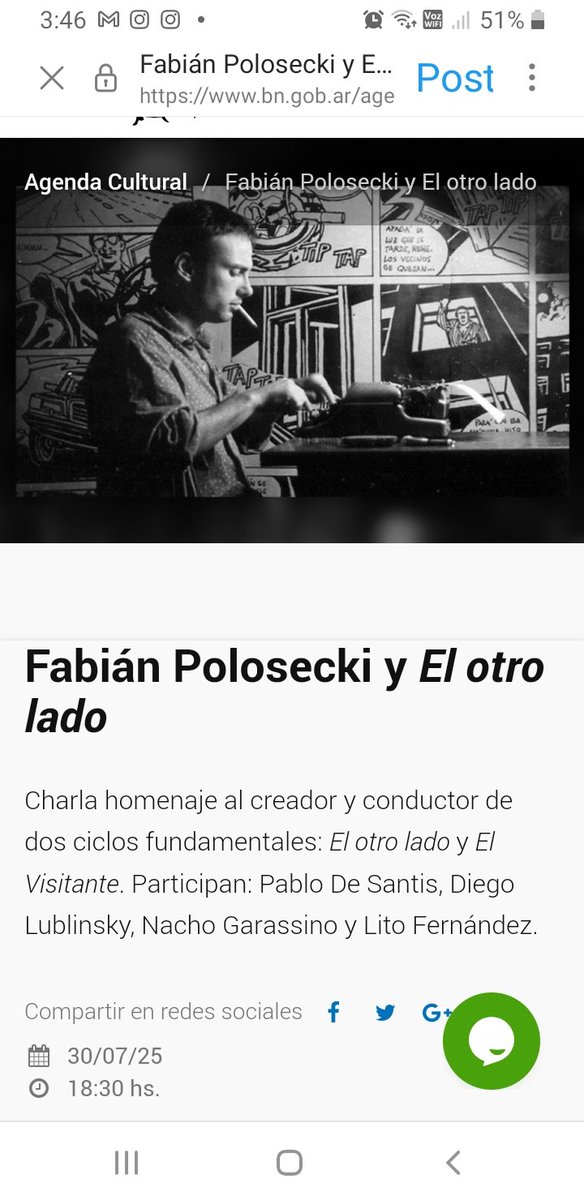 Mañana, miércoles 30, conversaremos sobre Polo en la Biblioteca Nacional con los directores Diego Lublinsky y Nacho Garassino y con Lito Fernández, un grande de la historieta argentina.