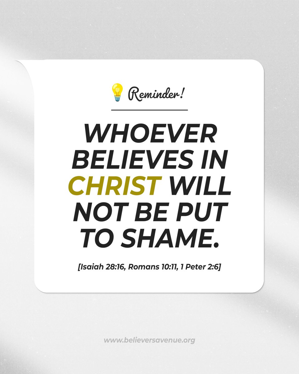 believersavenue's tweet photo. Believe in Christ and you will never be put to shame. For it stands in Scripture: “See, I lay in Zion a stone, a chosen and precious cornerstone; and the one who believes in Him will never be put to shame.” - 1 Peter 2:6

#BelieversDigest https://t.co/H40GrfxRg6