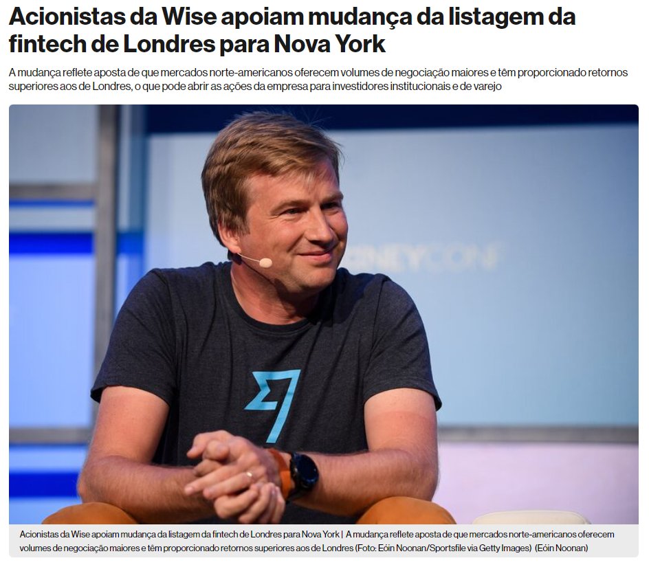 Essa mudança não impacta diretamente nosso uso cotidiano no curto prazo. Mas mudanças no modelo de negócio, ajustes regulatórios ou até novas pressões por rentabilidade e valorização podem fazer a Wise virar um novo Paypal no futuro.

Fiquem de olho, galerinha.
