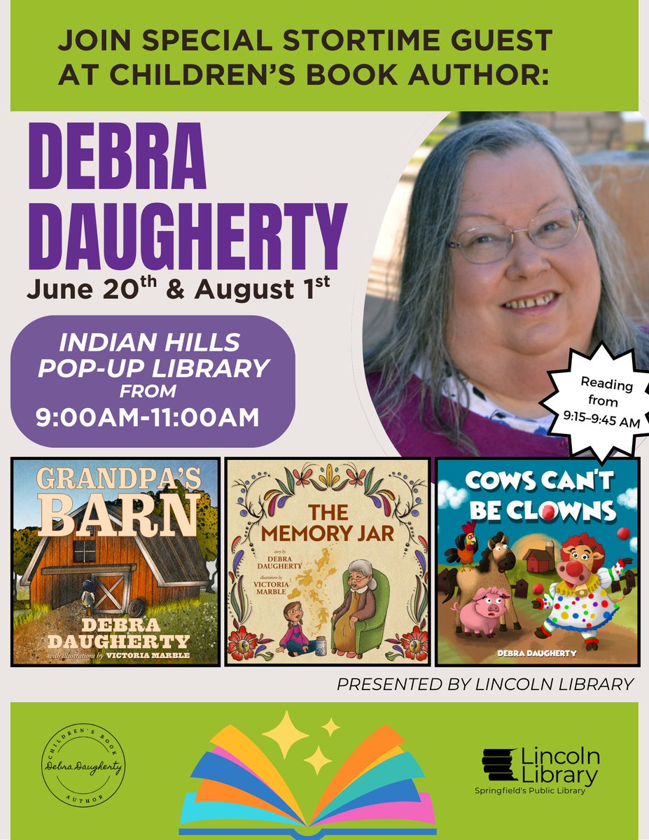 dmddeb's tweet photo. Friday, August 1, I'll be at the Indian Hills Park in Springfield, IL to read my picture books. Fun activities follow after the reading. https://t.co/gm5PMg5gPK