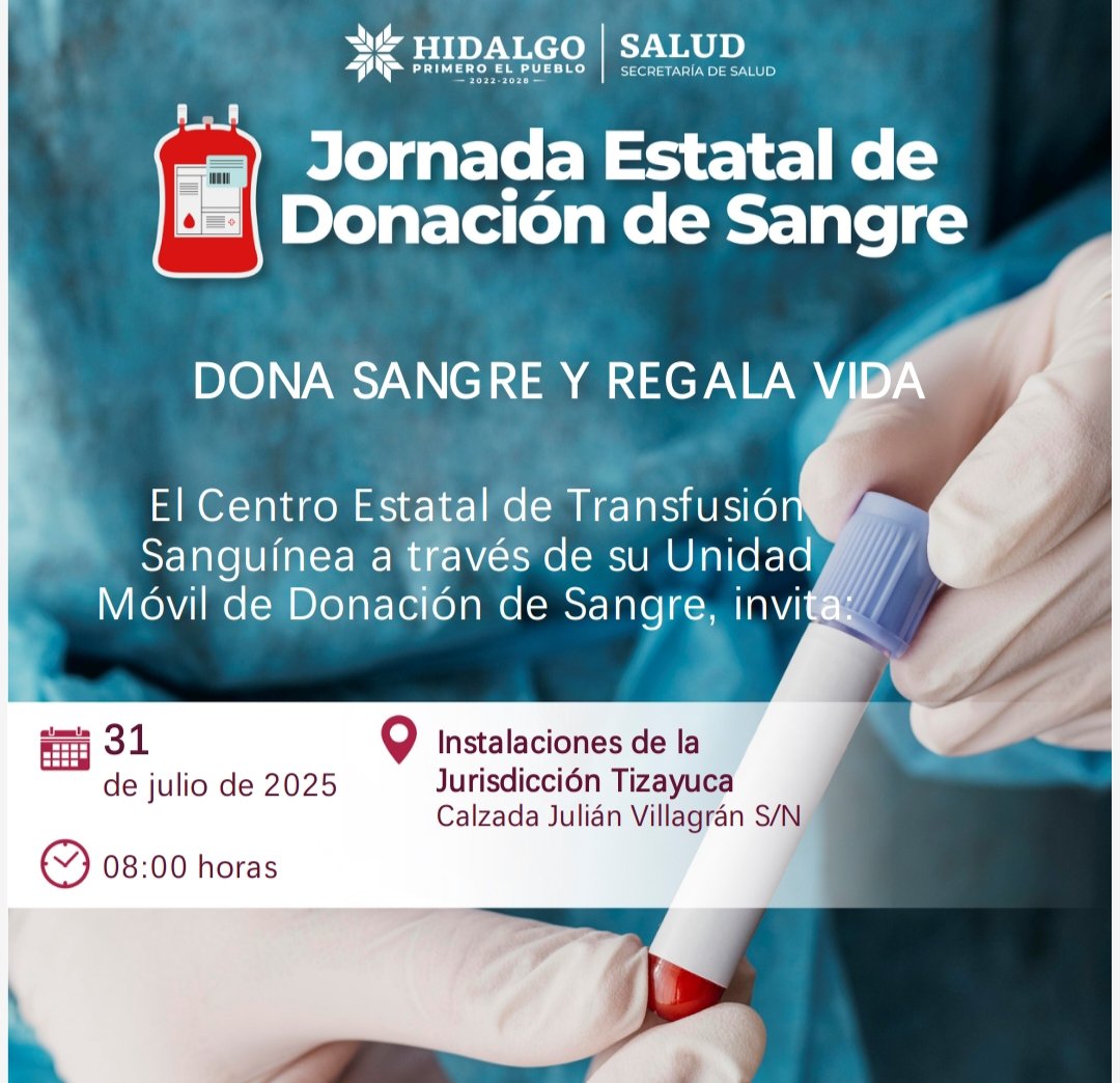 CETSHgo's tweet image. ¿Y si hoy salvas una vida? ❤️🩸
El Centro Estatal de Transfusión Sanguínea te invita a participar en la Jornada de Donación de Sangre.
💪 Hazlo de corazón.
🤝 Dona sangre de forma voluntaria y altruista.
#DonaSangre #SalvaVidas #HazloDeCorazón #DonaciónAltruista