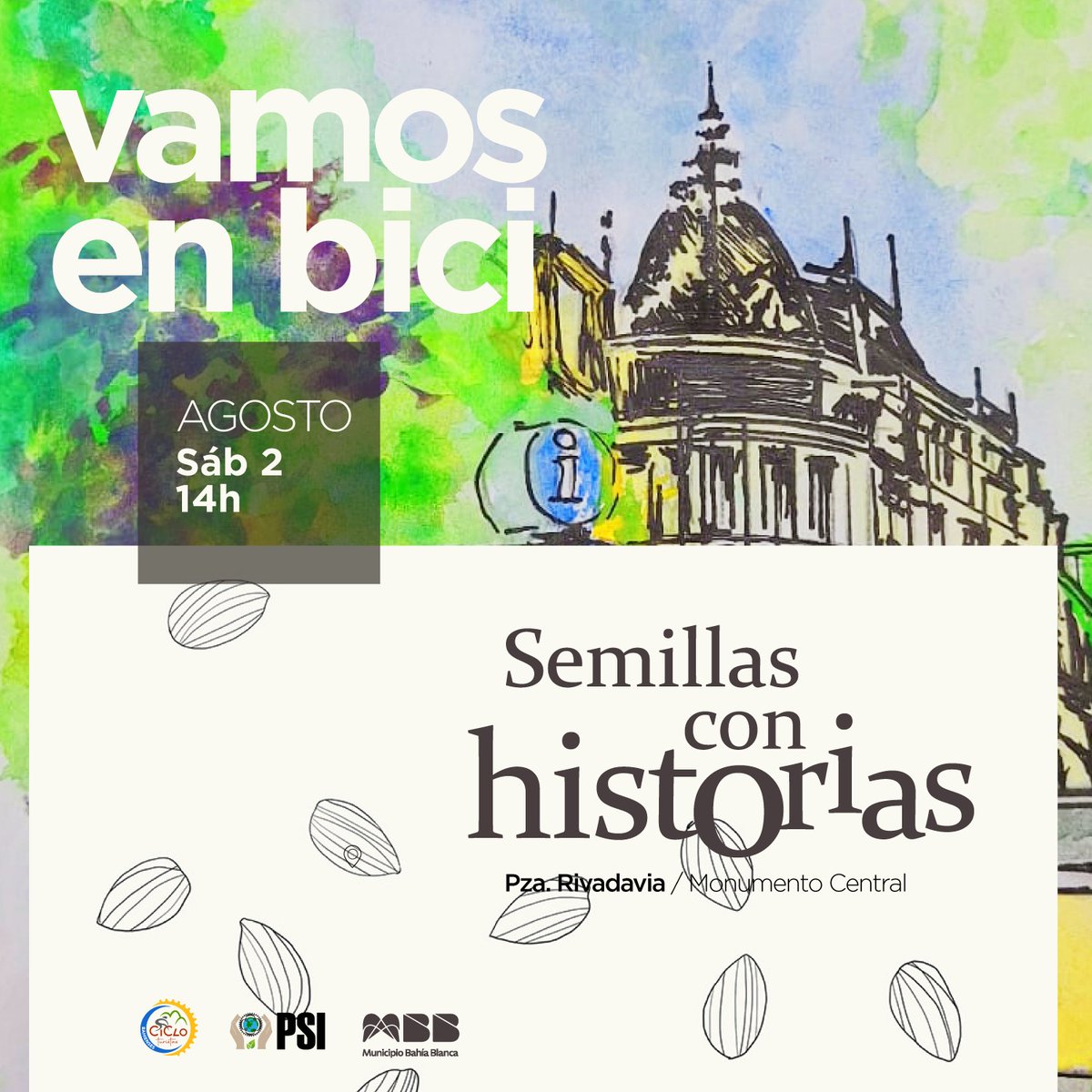 🚴 Vamos en bici: "Semillas con historias" 🚴
📆 Sábado 2 de agosto, 14hs. 
📝 Inscripciones: forms.gle/wfFMvxH1562BYA…
🚲Distancia total: 5 km. - Dificultad baja - Uso de casco obligatorio