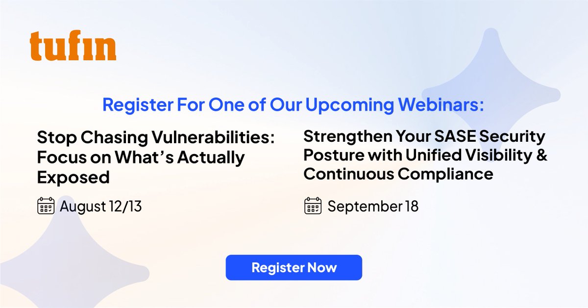 Join two live sessions with Tufin experts on exposure management and SASE compliance. 

Register now:
📅 Aug 12/13: okt.to/8FUAlS
📅 Sept 18: okt.to/0I1Pr3

#SASE #CyberSecurity #Compliance #NetworkSecurity #Tufin