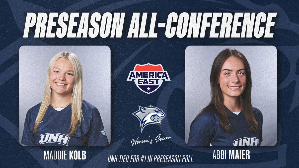 UNH Women’s Soccer (@unhwsoc) on Twitter photo The 'Cats tied for first in the 2025 <a href="/AmericaEast/">America East</a> Preseason Poll and Maddie Kolb & Abbi Maier were selected to the Preseason All-Conference Team!
Story ➡️ unh.short.gy/WSOCPoll
#BeTheRoar The 'Cats tied for first in the 2025 <a href="/AmericaEast/">America East</a> Preseason Poll and Maddie Kolb & Abbi Maier were selected to the Preseason All-Conference Team!
Story ➡️ unh.short.gy/WSOCPoll
#BeTheRoar