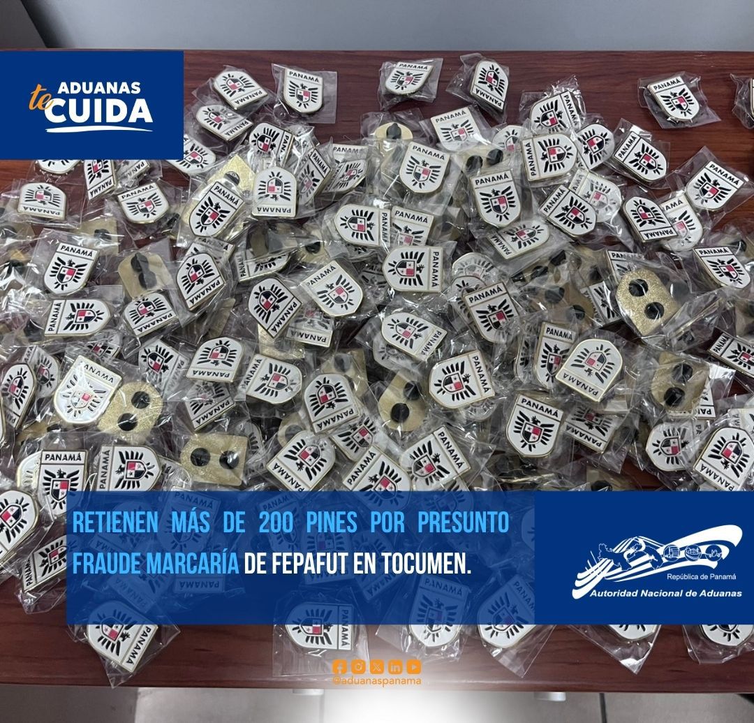Radio Reforma ¡Se Oye¡ (@reformaseoye) on Twitter photo Funcionarios de <a href="/aduanaspanama/">aduanaspanama</a> retuvieron, en el Aeropuerto Internacional de Tocumen, más de 200 pines con el logo de la Federación Panameña de Fútbol (FEPAFUT), procedentes de China. El caso fue remitido a la Dirección de Propiedad Intelectual, para el proceso correspondiente. Funcionarios de <a href="/aduanaspanama/">aduanaspanama</a> retuvieron, en el Aeropuerto Internacional de Tocumen, más de 200 pines con el logo de la Federación Panameña de Fútbol (FEPAFUT), procedentes de China. El caso fue remitido a la Dirección de Propiedad Intelectual, para el proceso correspondiente.