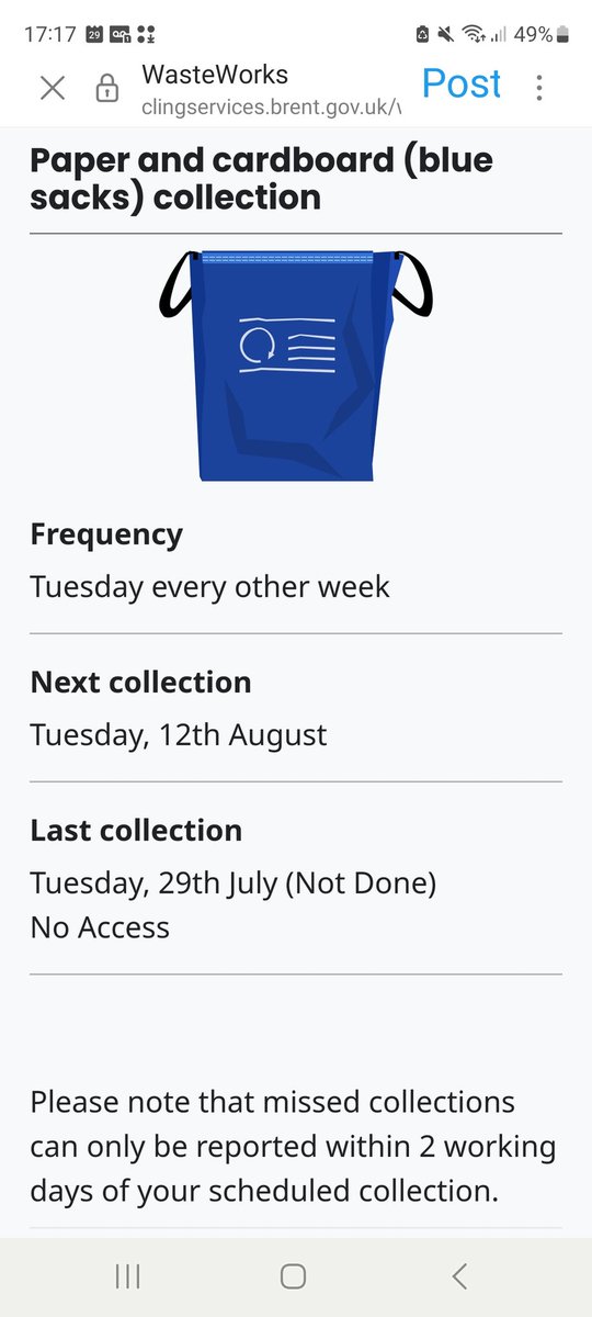 There was access Brent Council and I have witnesses to support this- please can I get my recycling collected I have full bags and Food waste uncollected today  <a href="/BrentCustServ/">BrentCustServ</a>