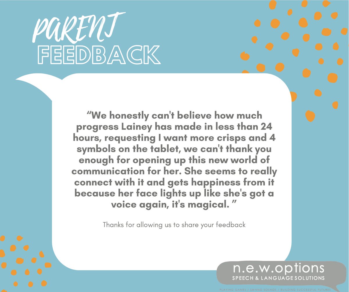 Over the moon to get this feedback from a family accessing out Pop Up Clinic! This is why we do what we do - providing timely, practical &amp; effective input for children &amp; families to #MakeADifference 💙🧡🤍  #ParentFeedback #FamilySupport #SpeechTherapy #CommunicationMatters #SLT