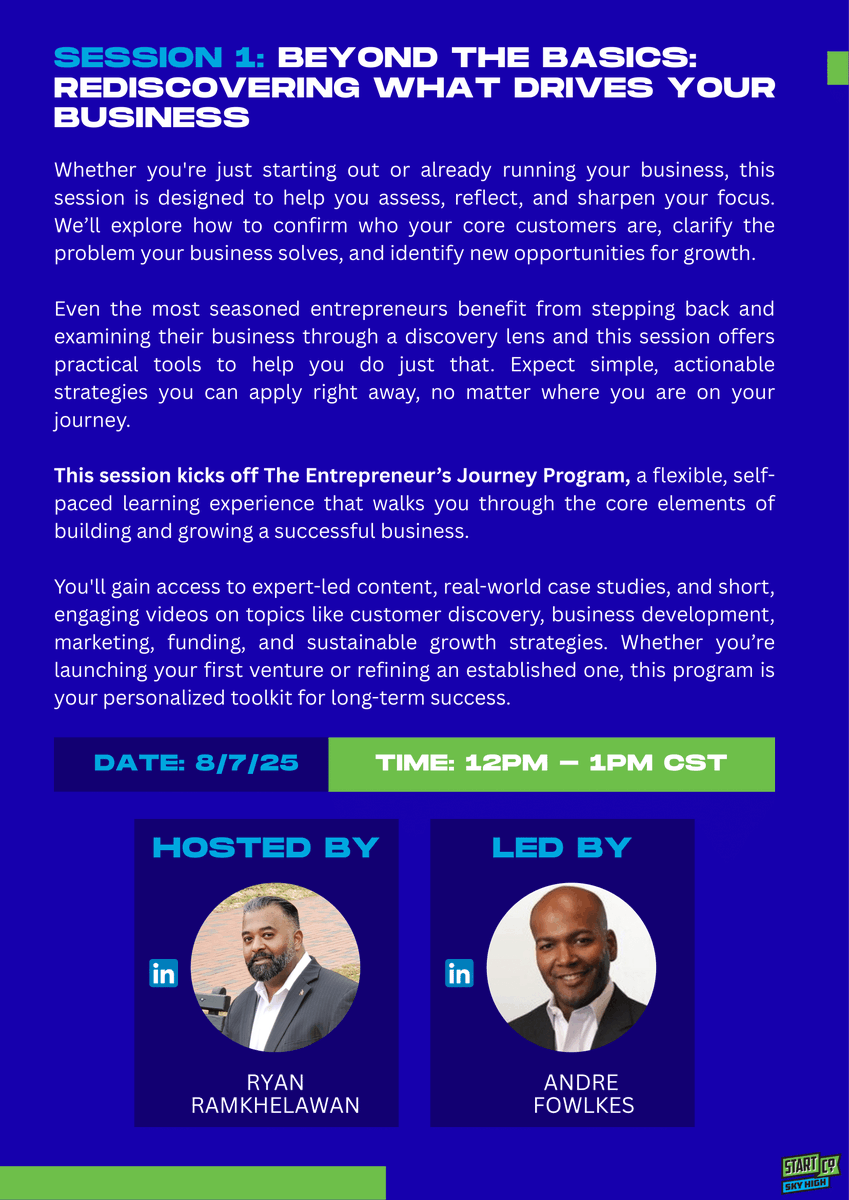 _CodeCrew's tweet image. Big news! @Start_Co is teaming up with the More For Memphis effort to bring to Memphis, Sky High, a new program packed with entrepreneurial resources. Virtual workshops are available and designed to boost your business!
Learn more about it here at cdcrw.us/skyhigh