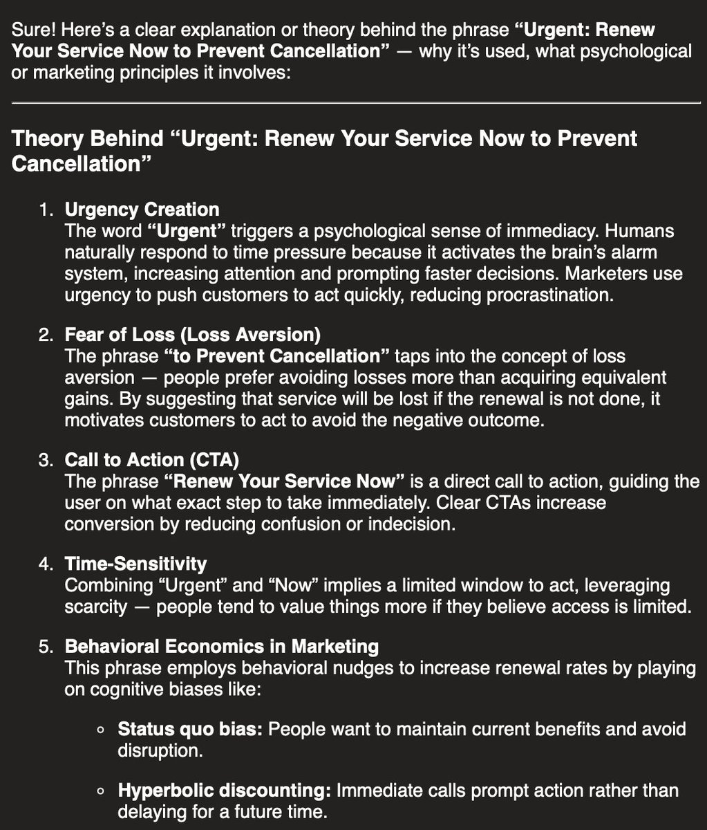just got a spam email with the AI generated advice on their alarming subject line included by mistake. 

AI is going to instantiate a utopian new future? maybe, but on the way to it, AI is going to empower grifter scams to a height never before seen
