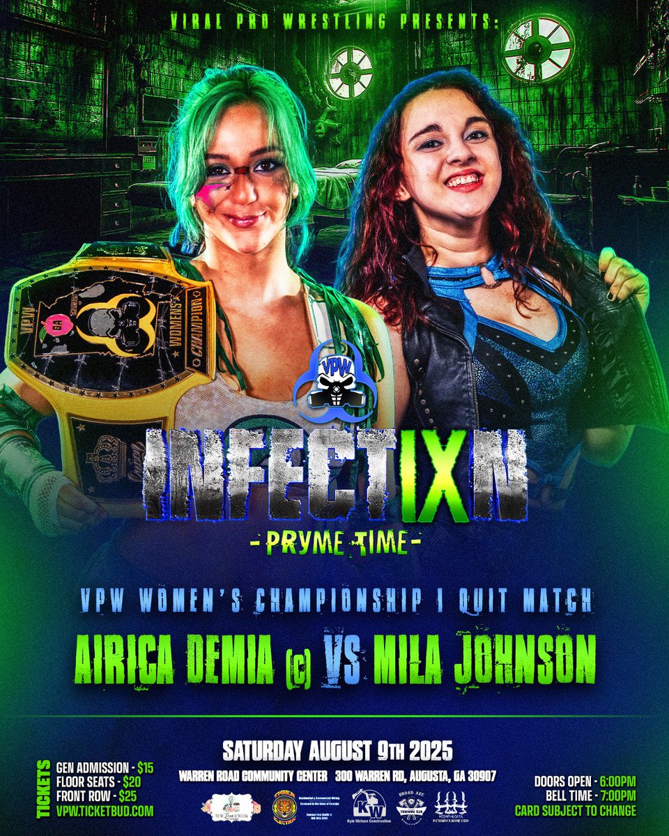 Viral Pro Wrestling (@viral_pro) on Twitter photo "IT'S ON! ๐จ Historic moment for VPW! ๐ <a href="/Airica_Demia/">ใใชใใฎใใผใญใผ Airica-Demia UwU. ๐๐</a> puts her Women's Championship on the line in the FIRST EVER "I QUIT" women's match vs <a href="/MilaJohnsonPro/">Mila Johnson</a> at Infection IX Pryme Tyme! ๐คฏ Who will reign supreme?
๐๏ธ Get Tix: vpw.ticketbud.com
#VPW #InfectionIX #IQuit "IT'S ON! ๐จ Historic moment for VPW! ๐ <a href="/Airica_Demia/">ใใชใใฎใใผใญใผ Airica-Demia UwU. ๐๐</a> puts her Women's Championship on the line in the FIRST EVER "I QUIT" women's match vs <a href="/MilaJohnsonPro/">Mila Johnson</a> at Infection IX Pryme Tyme! ๐คฏ Who will reign supreme?
๐๏ธ Get Tix: vpw.ticketbud.com
#VPW #InfectionIX #IQuit