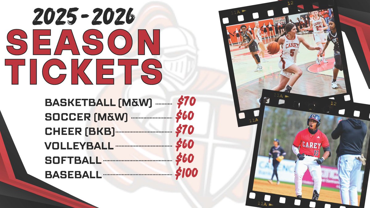 SEASON TICKETS NOW ON SALE!

Go to the link below to make sure you don't miss any Crusader action this year:

careyathletics.com/sports/2022/6/…