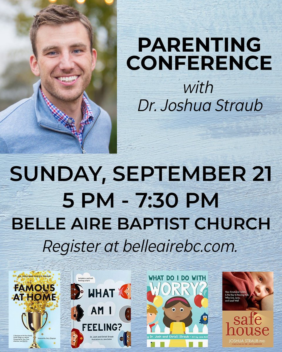 At Belle Aire, we want to equip families as they raise the next generation. We are hosting a 1-night parenting conference on Sunday, September 21st, from 5 PM - 7:30 PM with author and speaker Dr. Joshua Straub. Learn more and register at belleairebc.com.