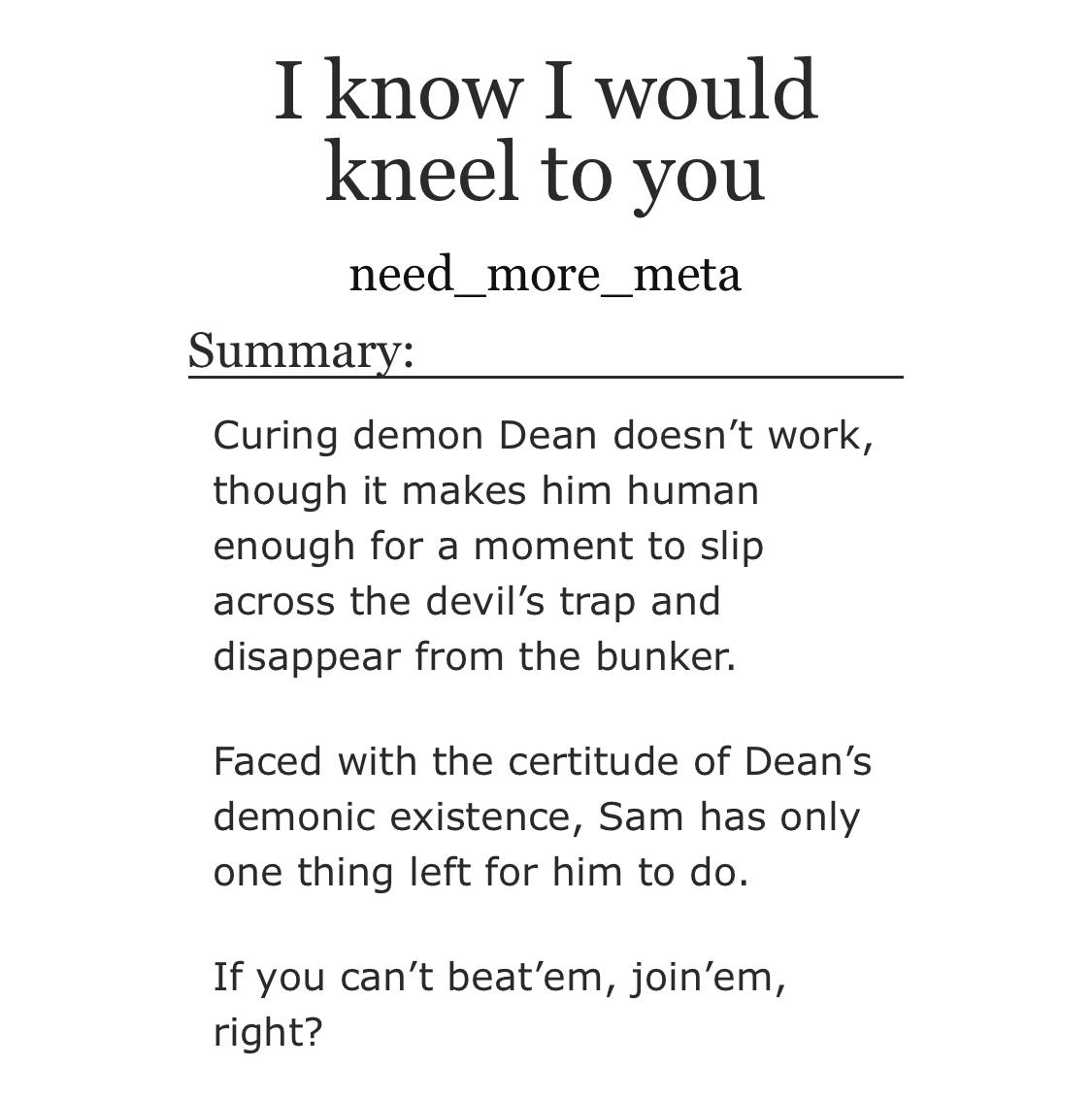 ❤️I know I would kneel to you💙

~29k, season 10 AU #wincest, explicit, established relationship, demon Dean, King of Hell Sam, dark Winchesters

collab with Mörökölli for Wincest Reverse Bang 2025

archiveofourown.org/works/68312921…